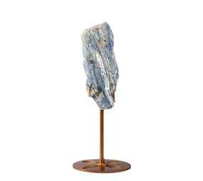 Kyaniet kristal op goudkleurige standaard 11,8 x 4 x 2,4 cm | 323 gram