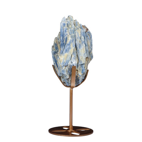 Kyaniet kristal op goudkleurige standaard 12,4 x 7,2 x 4,3 cm | 589 gram