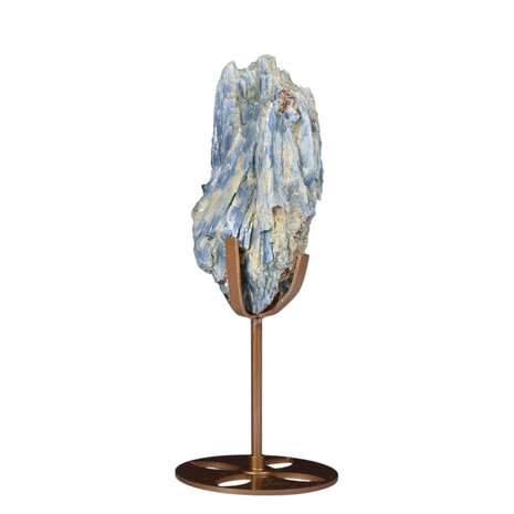 Kyaniet kristal op goudkleurige standaard 12,4 x 7,2 x 4,3 cm | 589 gram