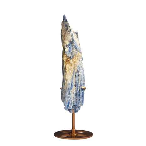 Kyaniet kristal op goudkleurige standaard 16,7 x 7,5 x 4,2 cm | 907 gram