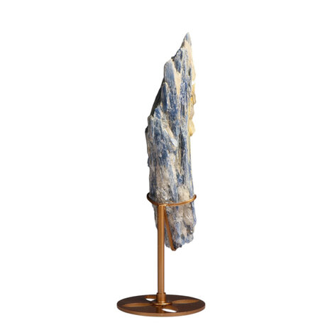 Kyaniet kristal op goudkleurige standaard 16,7 x 7,5 x 4,2 cm | 907 gram