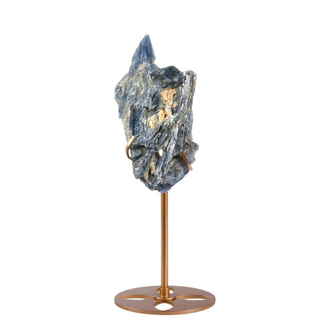 Kyaniet kristal op goudkleurige standaard 13,3 x 6,4 x 2,3 cm | 344 gram