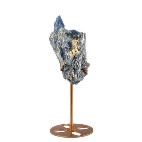 Kyaniet kristal op goudkleurige standaard 13,3 x 6,4 x 2,3 cm | 344 gram