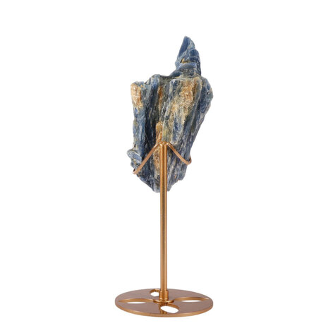 Kyaniet kristal op goudkleurige standaard 13,3 x 6,4 x 2,3 cm | 344 gram
