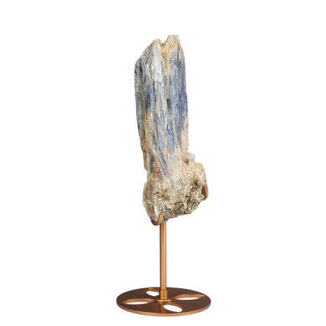Kyaniet kristal op goudkleurige standaard 14,3 x 5,5 x 2,4 cm | 371 gram