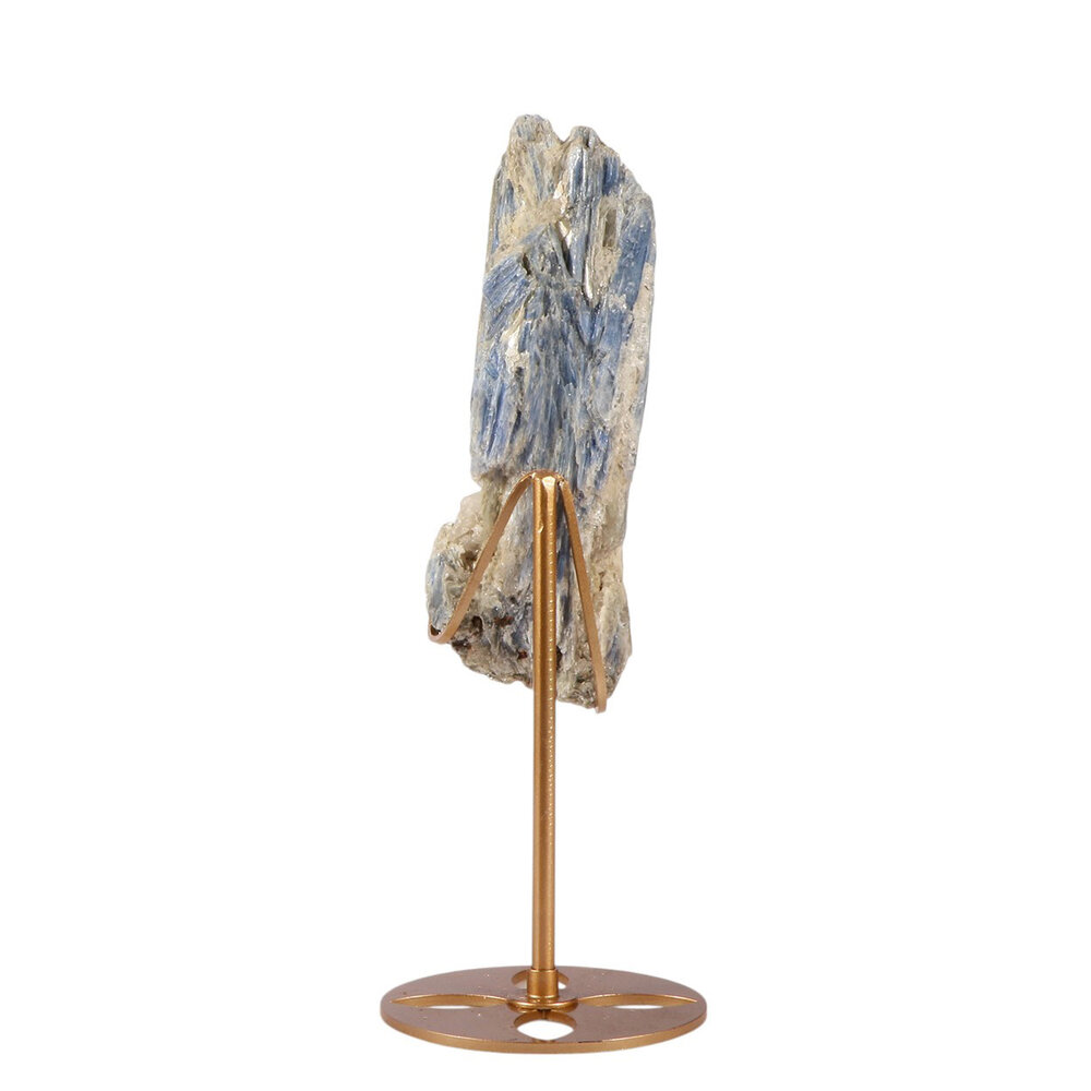 Kyaniet kristal op goudkleurige standaard 14,3 x 5,5 x 2,4 cm | 371 gram