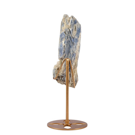 Kyaniet kristal op goudkleurige standaard 14,3 x 5,5 x 2,4 cm | 371 gram