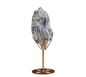 Kyaniet kristal op goudkleurige standaard 16,3 x 7,6 x 4,8 cm | 709 gram