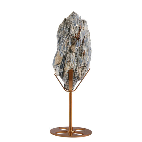 Kyaniet kristal op goudkleurige standaard 16,3 x 7,6 x 4,8 cm | 709 gram