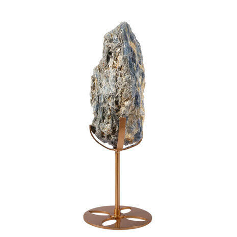 Kyaniet kristal op goudkleurige standaard 15 x 6,1 x 4,7 cm | 750 gram