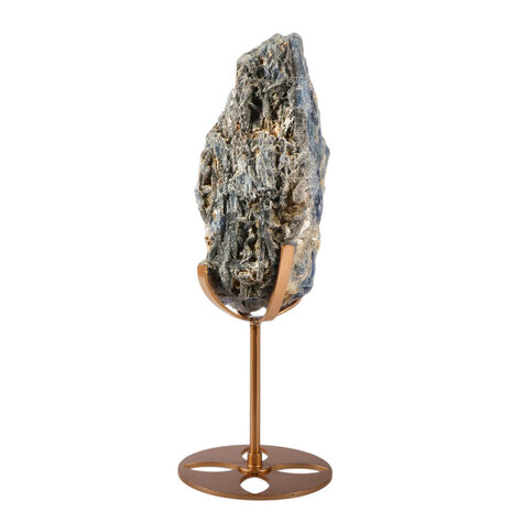Kyaniet kristal op goudkleurige standaard 15 x 6,1 x 4,7 cm | 750 gram