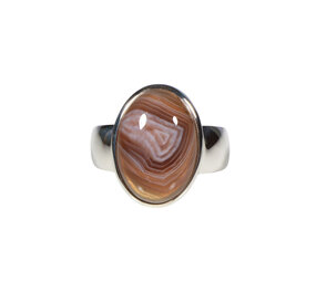 Zilveren ring agaat (Botswana) maat 19 | ovaal 1,8 x 1,2 cm