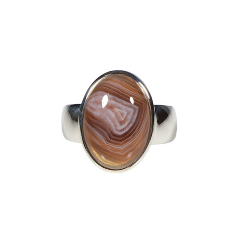 Zilveren ring agaat (Botswana) maat 19 | ovaal 1,8 x 1,2 cm