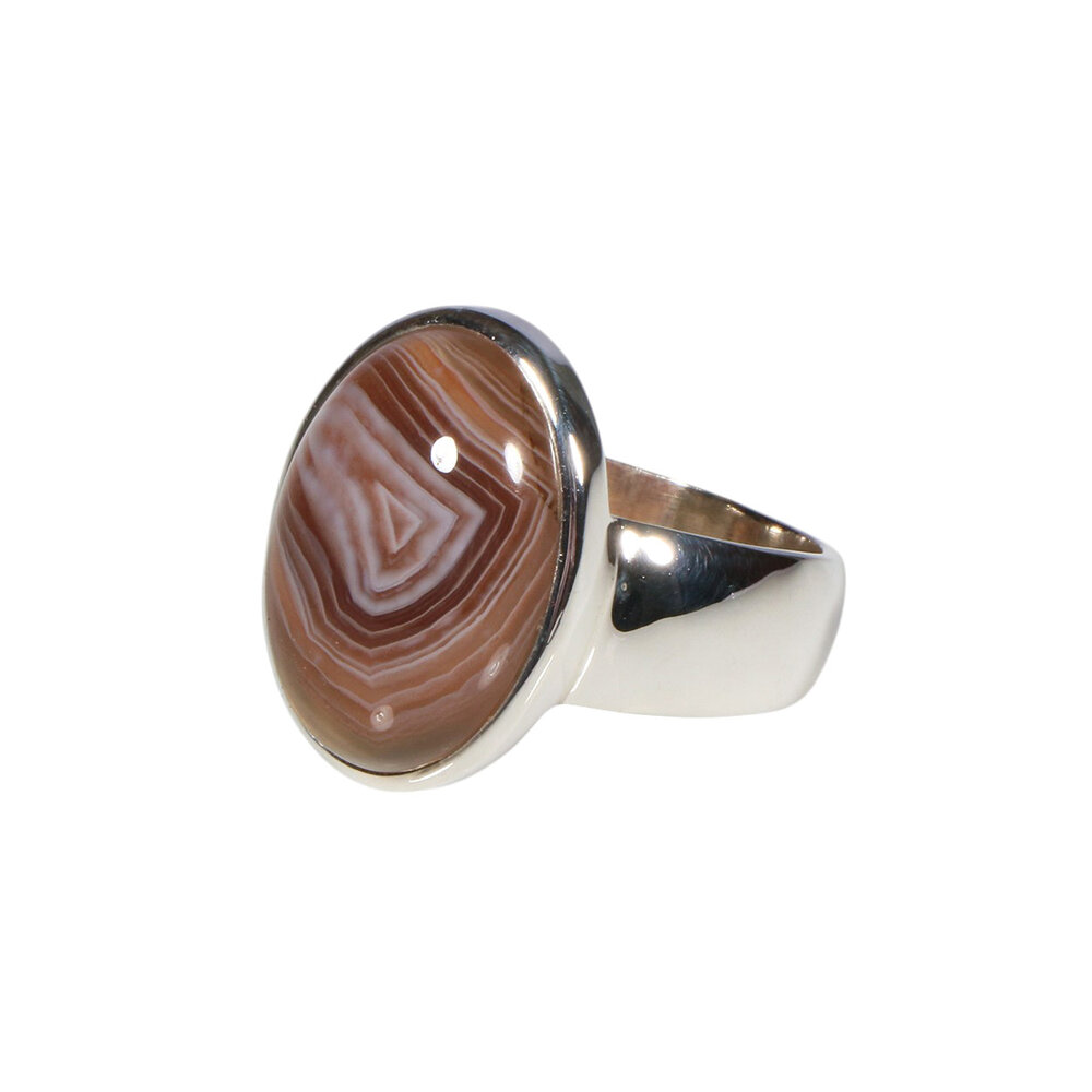 Zilveren ring agaat (Botswana) maat 19 | ovaal 1,8 x 1,2 cm