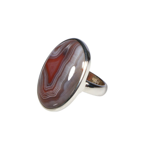 Zilveren ring agaat (Botswana) maat 18 1/2 (licht verstelbaar) | ovaal 3 x 2 cm