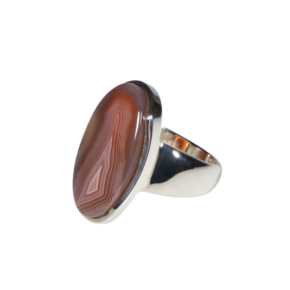 Zilveren ring agaat (Botswana) maat 17 1/2 | ovaal 2,3 x 1,2 cm