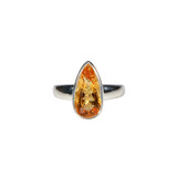 Zilveren ring citrien maat 18 | druppel facet 1,4 x 0,7 cm