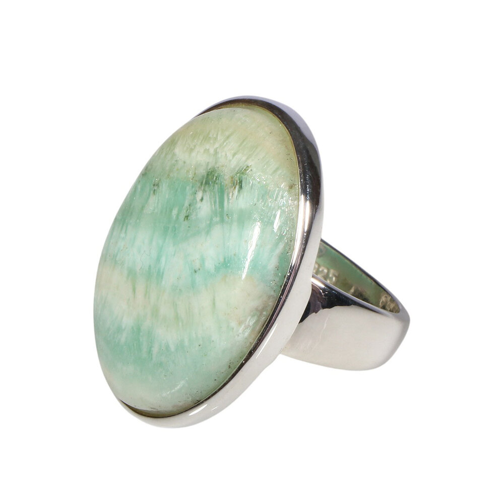 Zilveren ring calciet (Caribbean blue) maat 19 | ovaal 2,9 x 2 cm Zilveren ring calciet (Caribbean blue) maat 19 | ovaal 2,9 x 2 cm