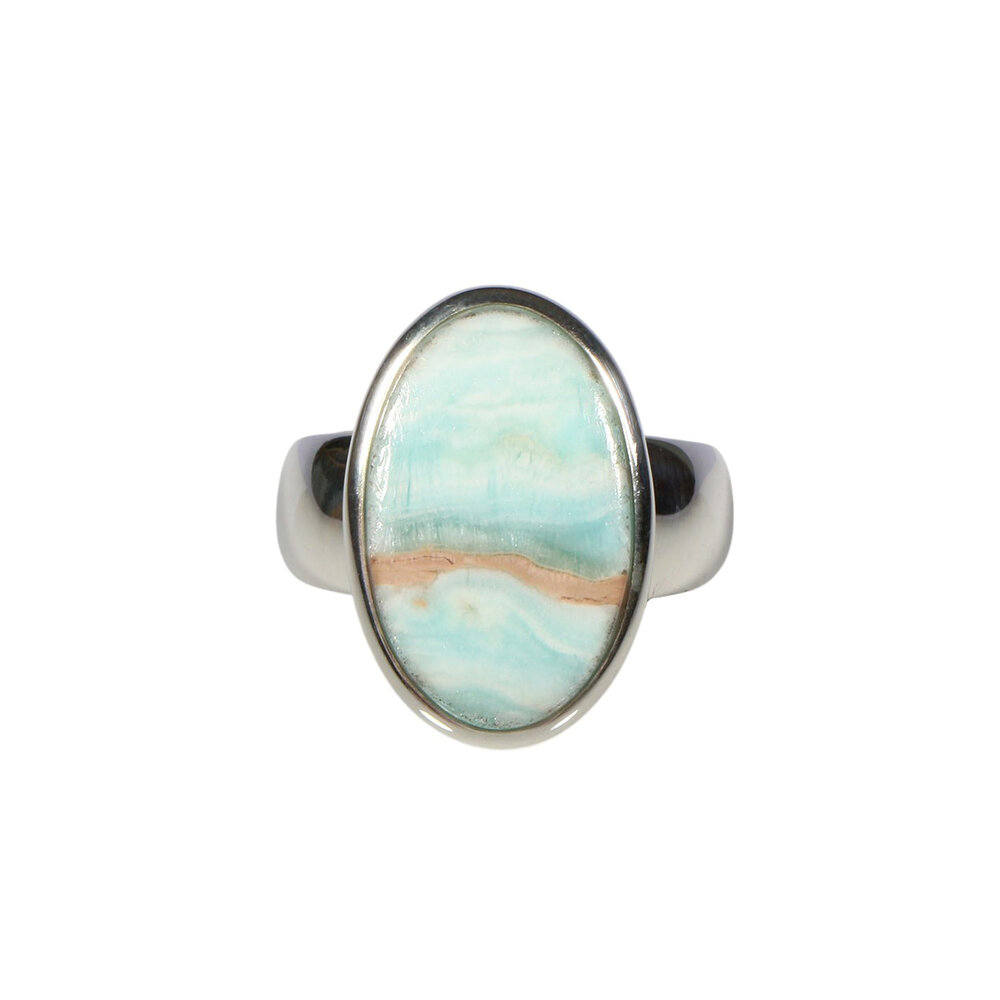 Zilveren ring calciet (Caribbean blue) maat 18 1/2 | ovaal 2 x 1,2 cm Zilveren ring calciet (Caribbean blue) maat 18 1/2 | ovaal 2 x 1,2 cm