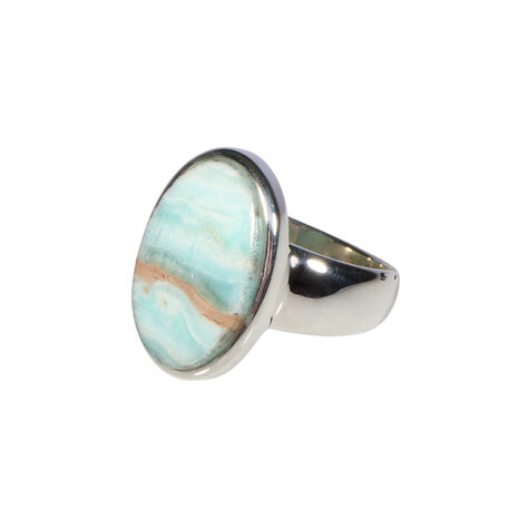 Zilveren ring calciet (Caribbean blue) maat 18 1/2 | ovaal 2 x 1,2 cm Zilveren ring calciet (Caribbean blue) maat 18 1/2 | ovaal 2 x 1,2 cm
