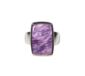 Zilveren ring charoiet maat 18 | rechthoek 1,8 x 1,2 cm Zilveren ring charoiet maat 18 | rechthoek 1,8 x 1,2 cm
