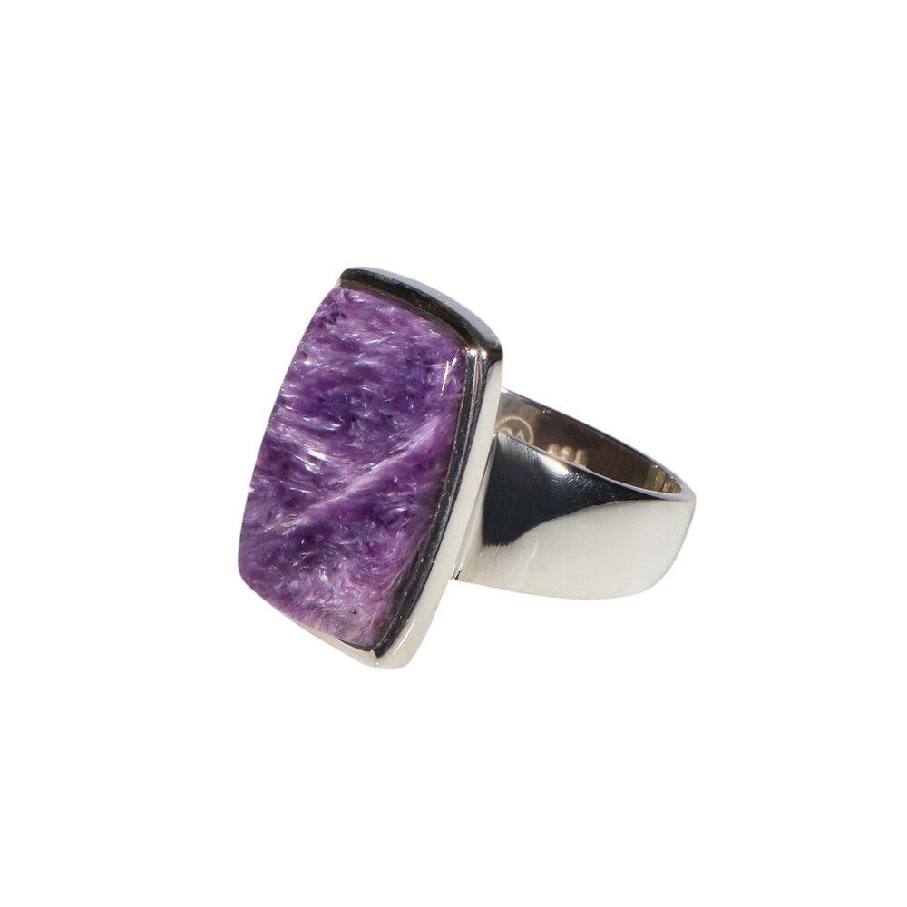 Zilveren ring charoiet maat 18 | rechthoek 1,8 x 1,2 cm Zilveren ring charoiet maat 18 | rechthoek 1,8 x 1,2 cm