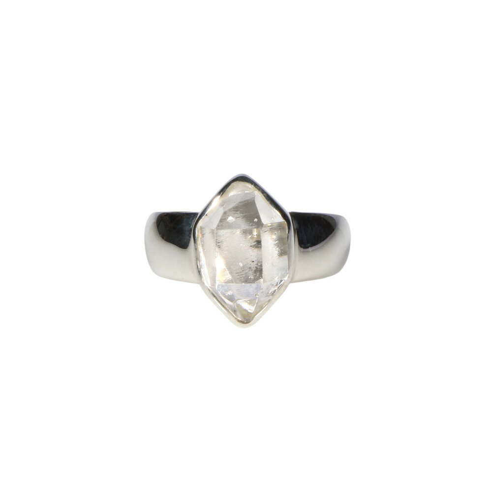 Zilveren ring Herkimer diamant facet maat 18 | markies 1,4 x 0,9 cm Zilveren ring Herkimer diamant facet maat 18 | markies 1,4 x 0,9 cm
