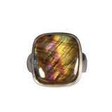 Zilveren ring labradoriet maat 19 1/2 | rechthoek 1,9 x 1,7 cm