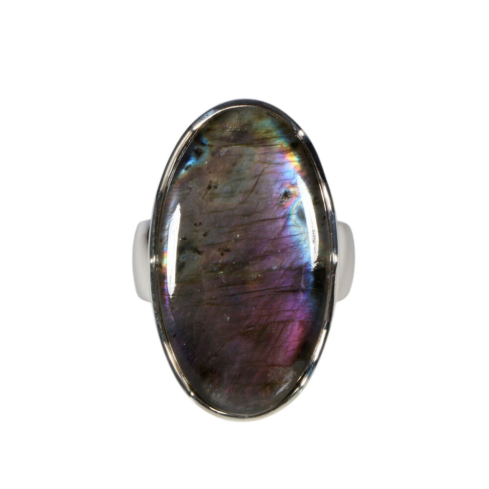 Zilveren ring labradoriet maat 19 | ovaal 3 x 1,7 cm Zilveren ring labradoriet maat 19 | ovaal 3 x 1,7 cm