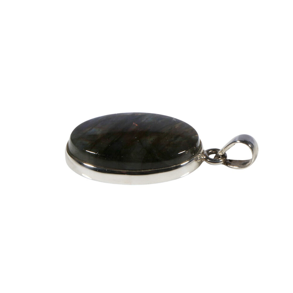 Zilveren hanger labradoriet (paars) | ovaal 2,4 x 1,6 cm