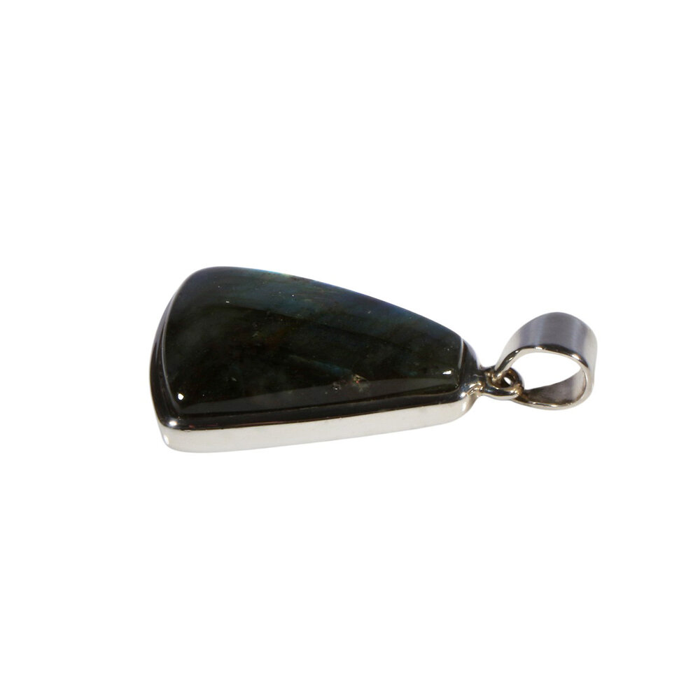 Zilveren hanger labradoriet | driehoek 2,5 x 1,8 cm