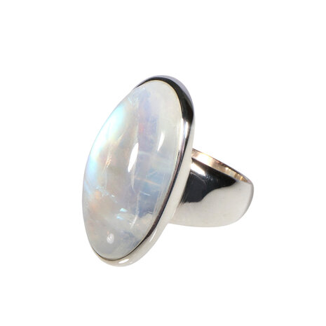 Zilveren ring maansteen (regenboog) maat 17 1/2 | ovaal 2,7 x 1,3 cm Zilveren ring maansteen (regenboog) maat 17 1/2 | ovaal 2,7 x 1,3 cm
