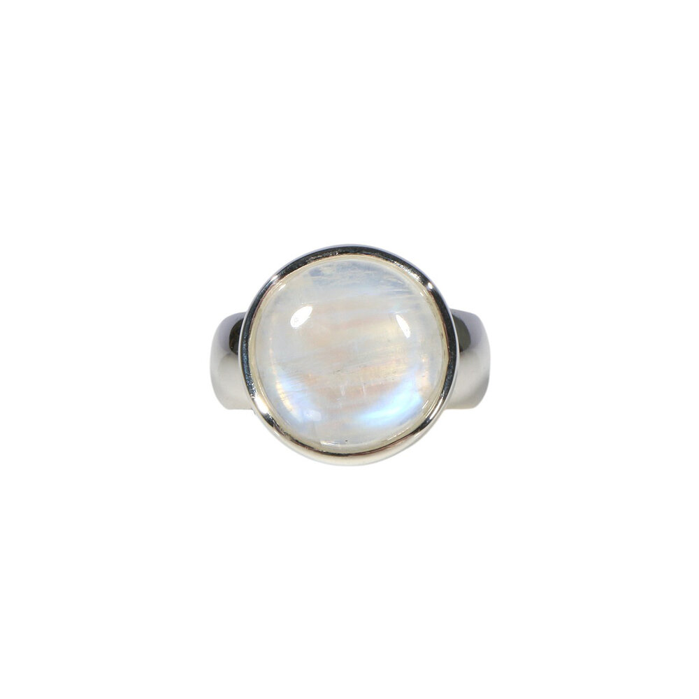 Zilveren ring maansteen (regenboog) maat 16 1/2 | rond 1,4 cm Zilveren ring maansteen (regenboog) maat 16 1/2 | rond 1,4 cm
