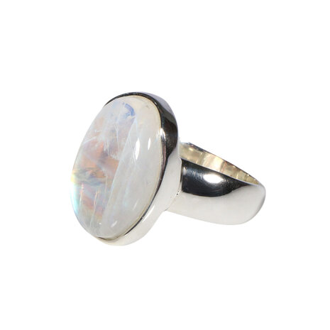 Zilveren ring maansteen (regenboog) maat 19 | ovaal 2 x 1,4 cm Zilveren ring maansteen (regenboog) maat 19 | ovaal 2 x 1,4 cm