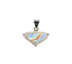 Zilveren hanger maansteen (regenboog) | driehoek facet 1,2 x 2,1 cm