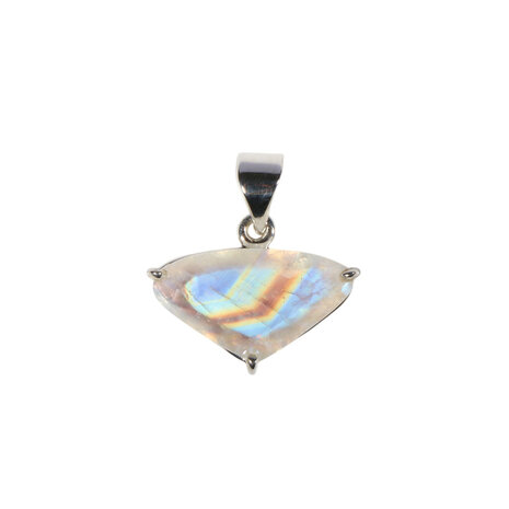Zilveren hanger maansteen (regenboog) | driehoek facet 1,2 x 2,1 cm