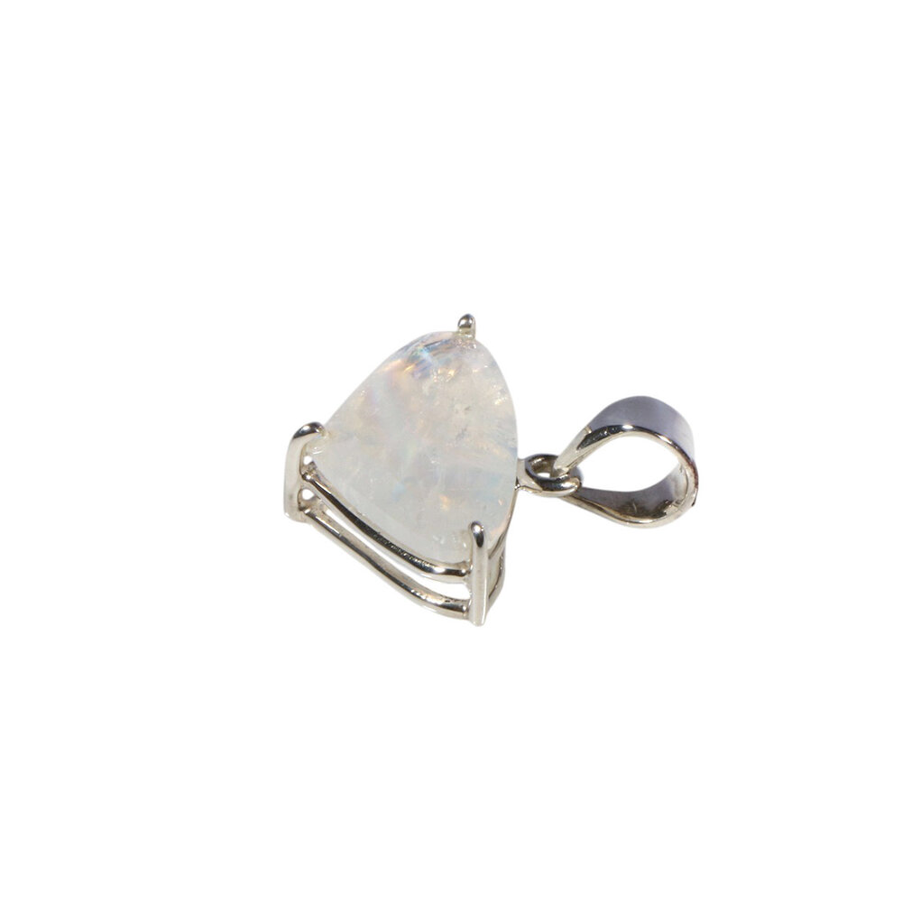 Zilveren hanger maansteen (regenboog) | driehoek facet 1,2 x 2,1 cm