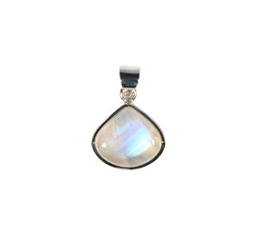 Zilveren hanger maansteen (regenboog) | driehoek 1,4 x 1,6 cm