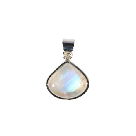 Zilveren hanger maansteen (regenboog) | driehoek 1,4 x 1,6 cm