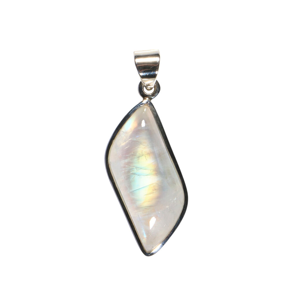 Zilveren hanger maansteen (regenboog) | freeform 2,8 x 1,1 cm