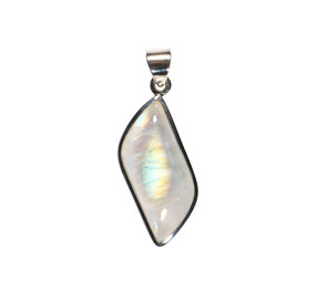 Zilveren hanger maansteen (regenboog) | freeform 2,8 x 1,1 cm