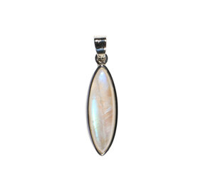 Zilveren hanger maansteen (regenboog) | markies 2,7 x 0,8 cm