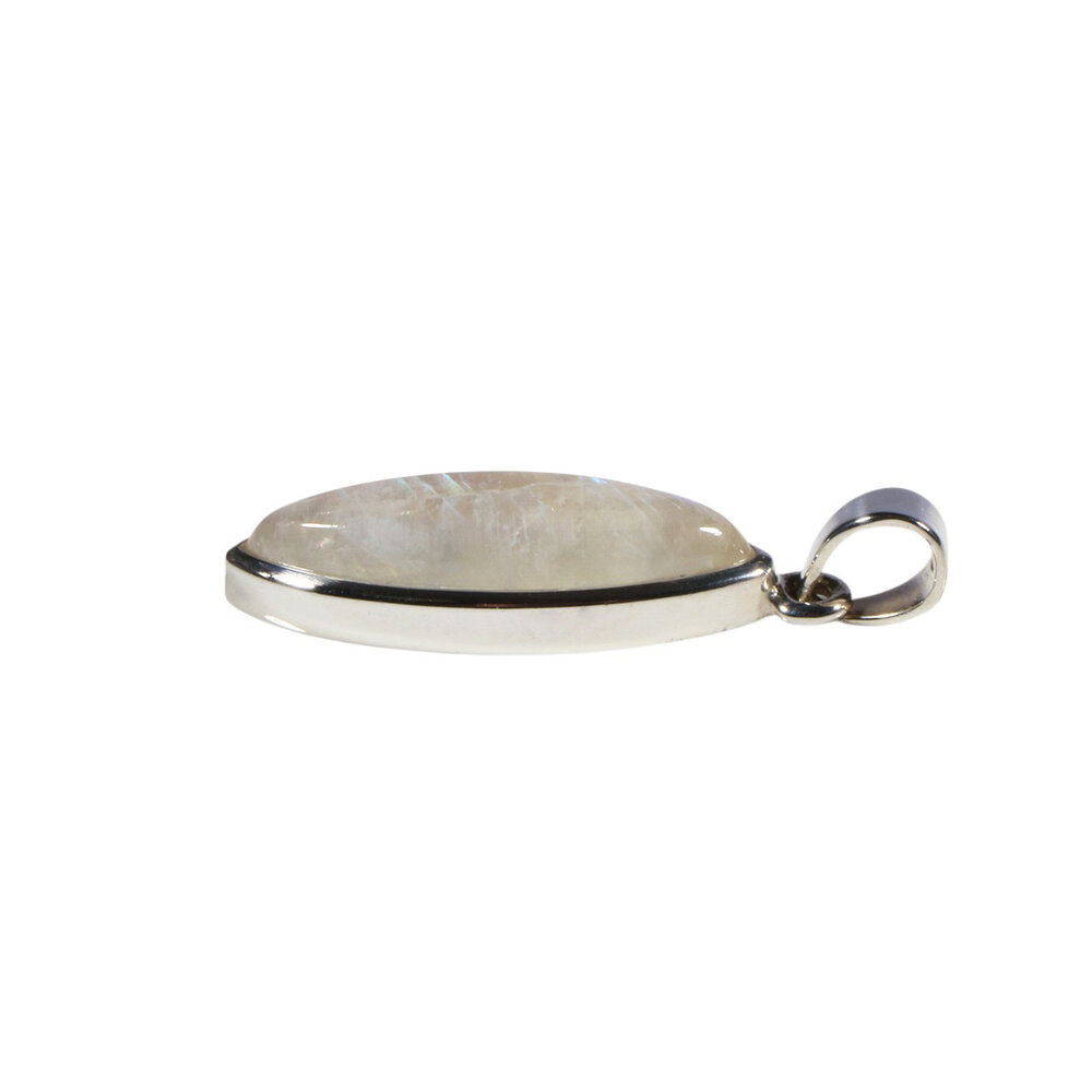 Zilveren hanger maansteen (regenboog) | markies 2,7 x 0,8 cm