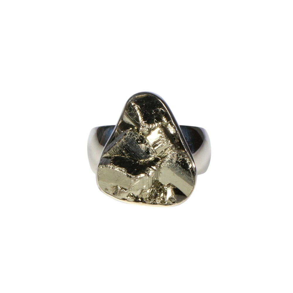 Zilveren ring pyriet maat 17 1/2 | ruw freeform 1,7 x 1,6 cm
