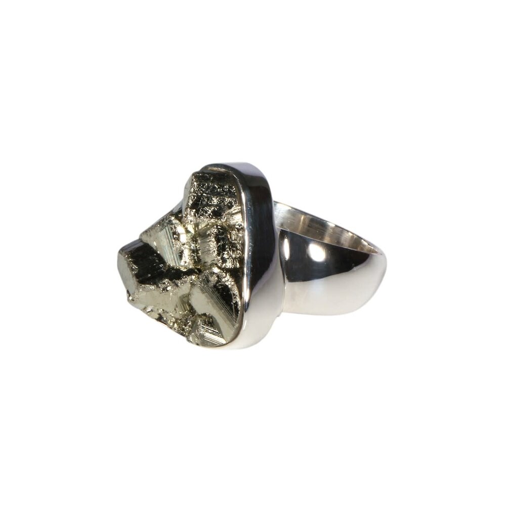 Zilveren ring pyriet maat 17 1/2 | ruw freeform 1,7 x 1,6 cm