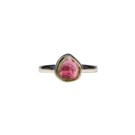 Zilveren ring toermalijn (watermeloen) maat 18 1/2 | rond 0,8 x 0,8 cm