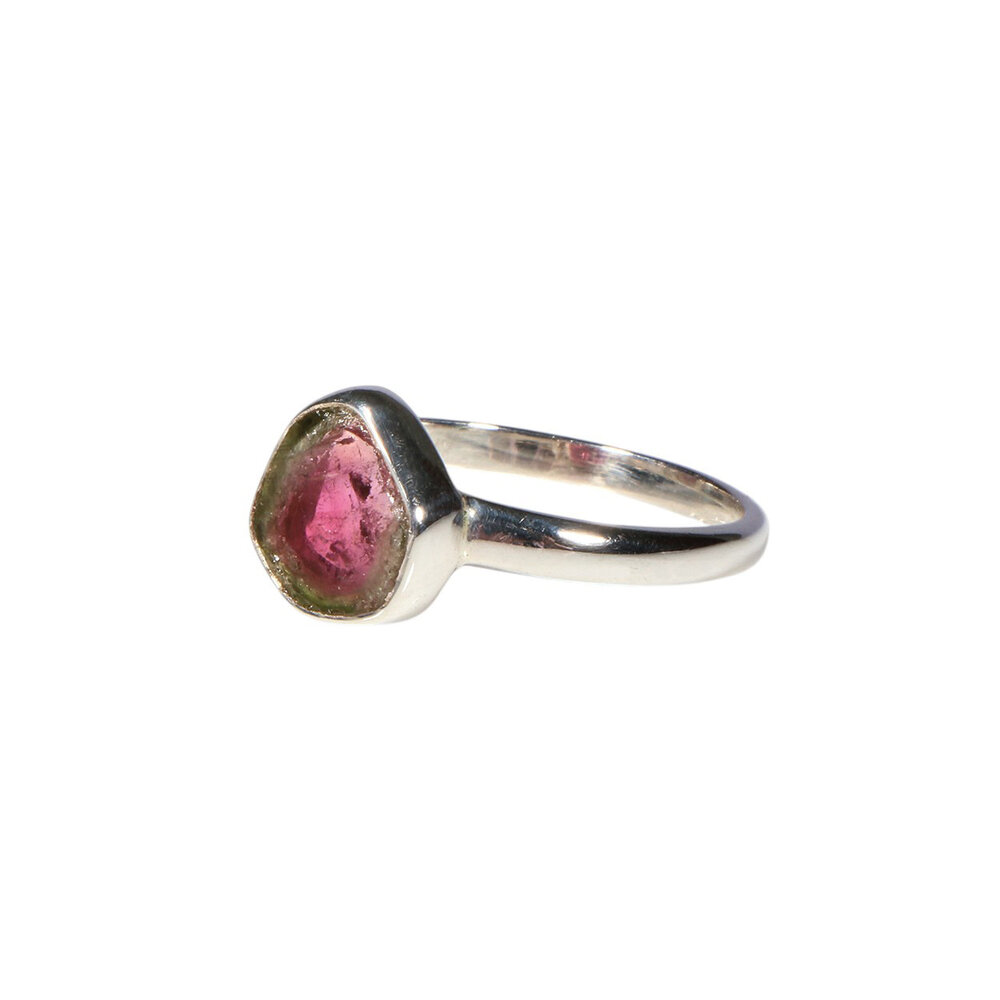 Zilveren ring toermalijn (watermeloen) maat 18 1/2 | rond 0,8 x 0,8 cm