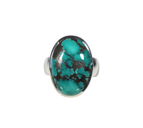 Zilveren ring turkoois (Tibetaans) maat 19 | ovaal 2,2 x 1,6 cm