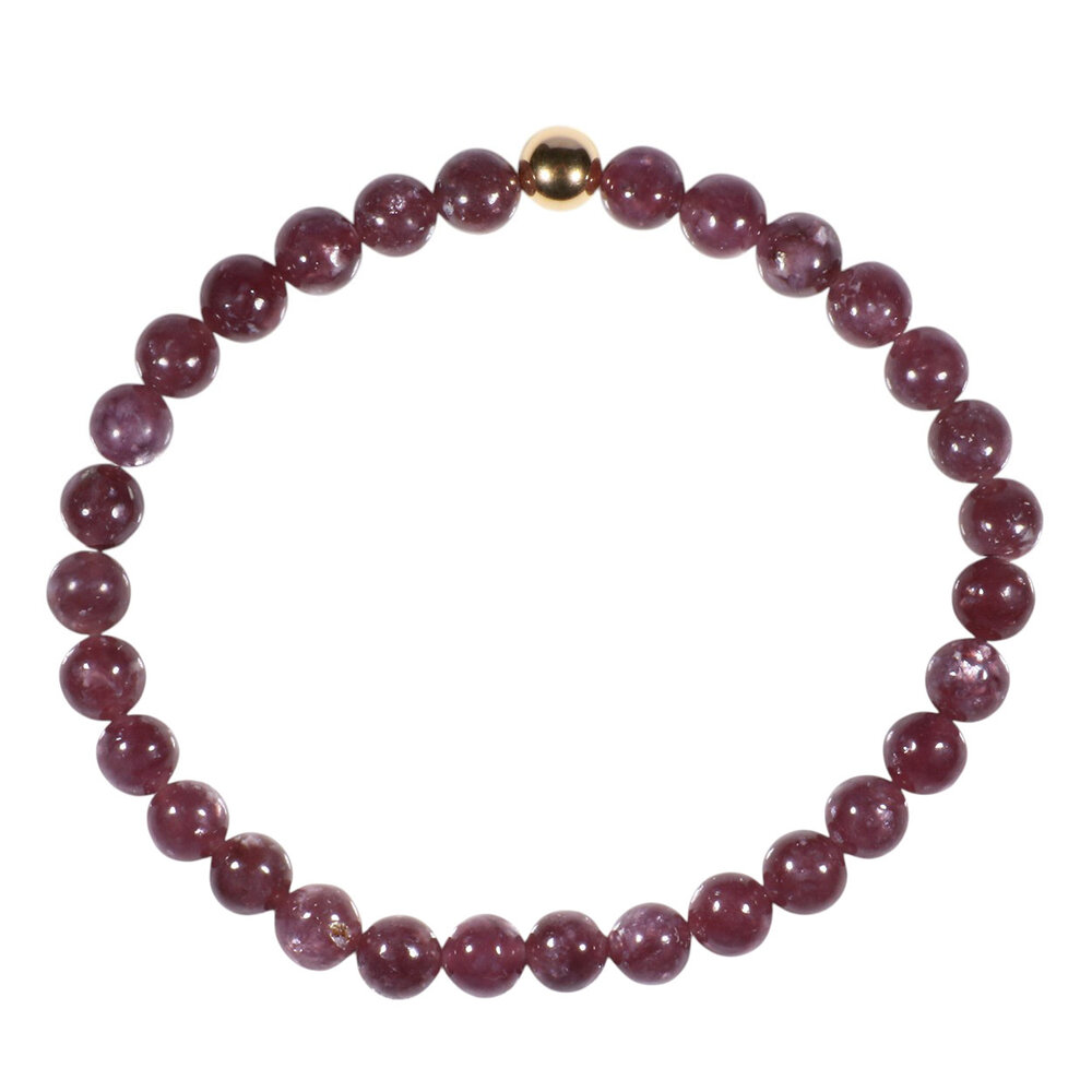 Lepidoliet armband met 14k gouden kraal | 6 mm Lepidoliet armband met 14k gouden kraal | 6 mm