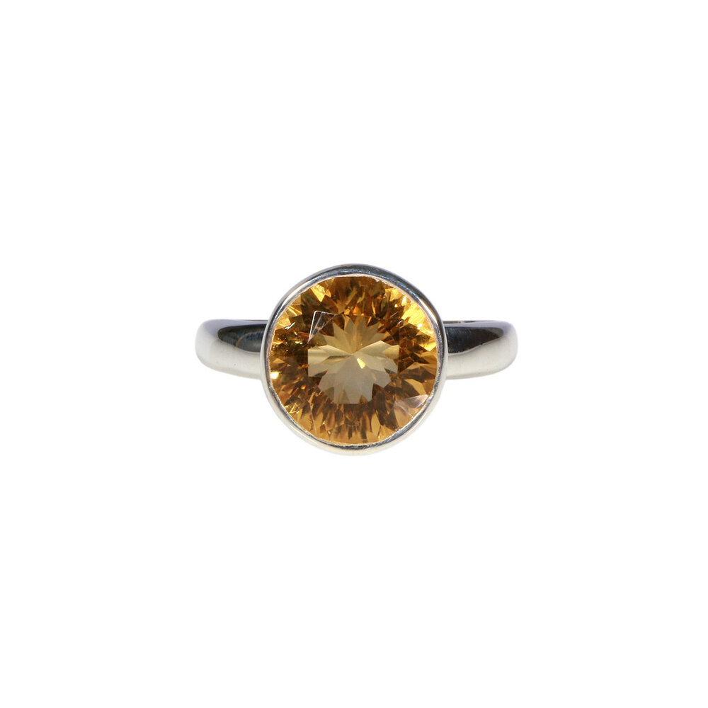Zilveren ring citrien maat 18 1/2 | rond facet 1,1 cm Zilveren ring citrien maat 18 1/2 | rond facet 1,1 cm